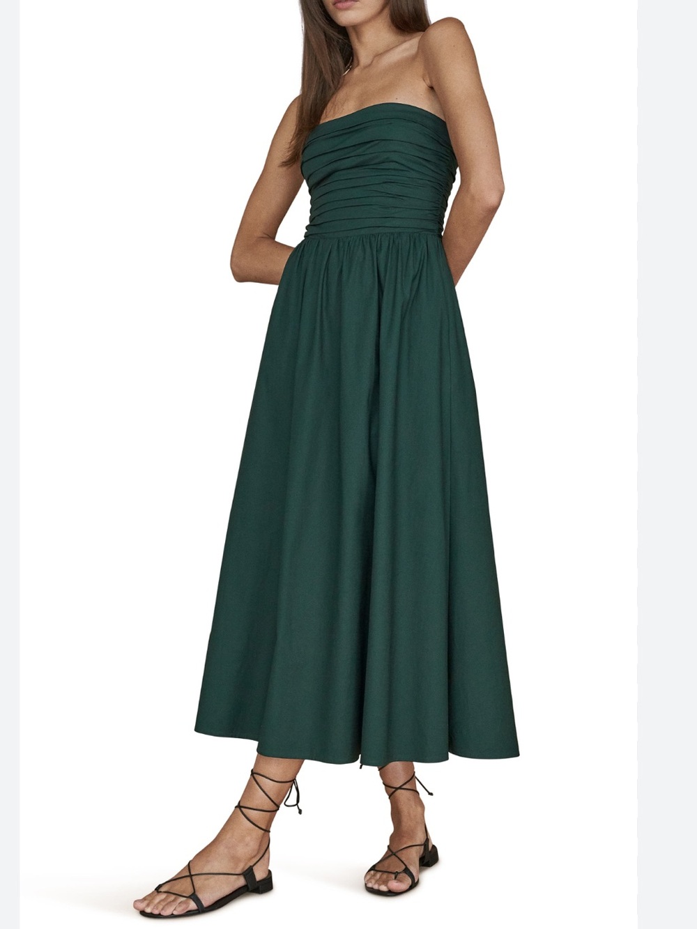 Reformation Lissa emerald green cotton strapless maxi dress